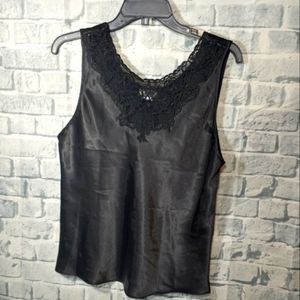 Black Satin Camisole with Lace by Cinema Etoile L